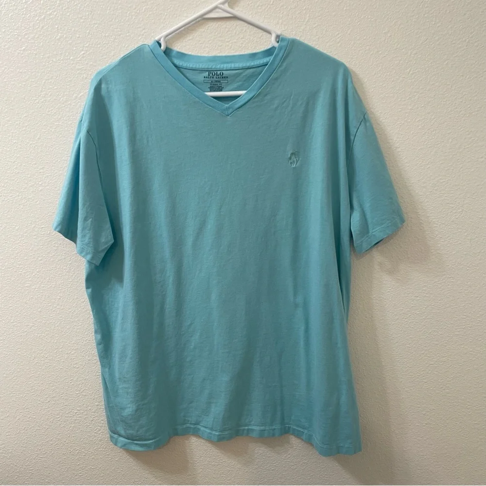 Polo Ralph Lauren v neck classic fit shirt teal blue medium